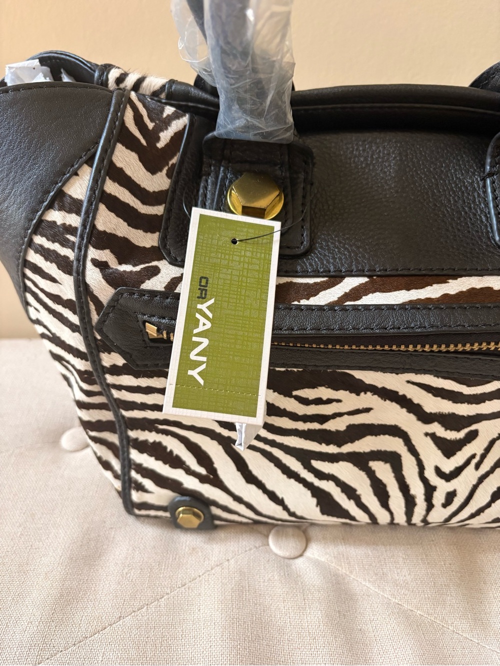 orYANY   Megan Soft Pebble Leather and Calf hair  - Black & White NWT! - Picture 3 of 8